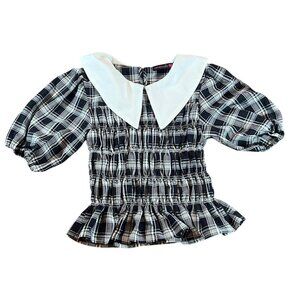 Love Toxic Japan Black Plaid Gothic Collared Top
